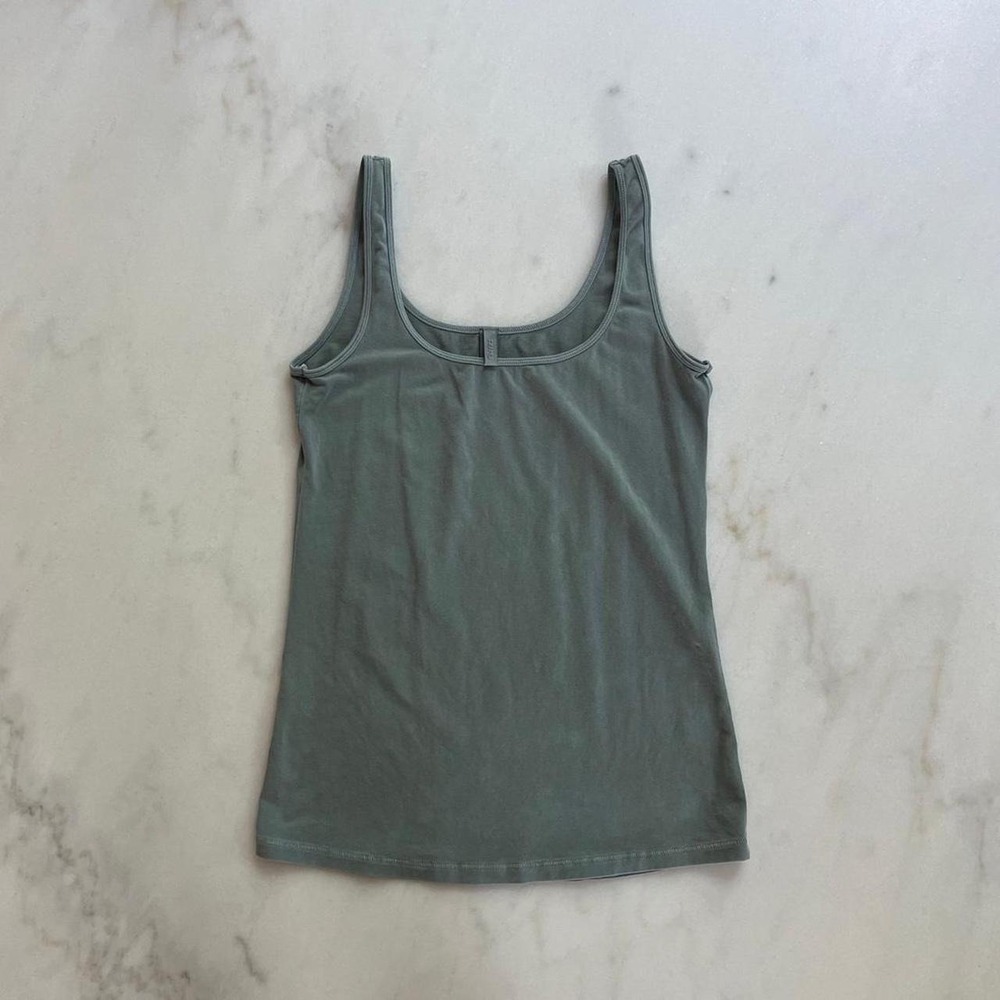 Skims Cotton Jersey Tank Top Teal Green Scoop Neck Stretch Womens Large